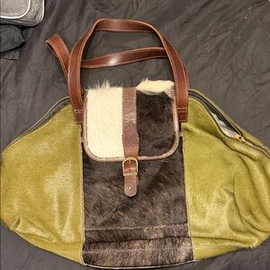 Multicolor Leather and Fur Tote Bag